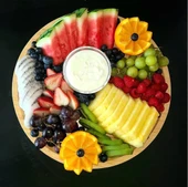 Lüx Yuvarlak Servis Tepsi 30 * 30cm, Ahşap Sunumluk & Çerezlik Yuvarlak Sunum Tabağı - 2