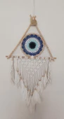 Düş Kapanı Üçgen Göz Makrome Dreamcatcher Bambu Nazarlı Beyaz Kuş Tüyü Rüya Kapanı Duvar Süsü Elişi - 1