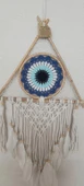 Düş Kapanı Üçgen Göz Makrome Dreamcatcher Bambu Nazarlı Beyaz Kuş Tüyü Rüya Kapanı Duvar Süsü Elişi - 2