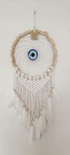 Düş Kapanı Göz Makrome Dreamcatcher Bambu Nazarlı Beyaz Kuş Tüyü Rüya Kapanı Duvar Süsü Elişi - 4