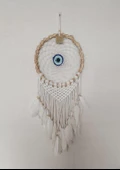 Düş Kapanı Göz Makrome Dreamcatcher Bambu Nazarlı Beyaz Kuş Tüyü Rüya Kapanı Duvar Süsü Elişi - 1