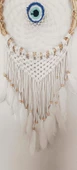 Düş Kapanı Göz Makrome Dreamcatcher Bambu Nazarlı Beyaz Kuş Tüyü Rüya Kapanı Duvar Süsü Elişi - 3