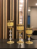 Gold renkli 3'lü dekoratif şamdan - 1