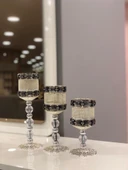 GÜMÜŞ renkli 3'lü dekoratif şamdan - 1