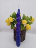 qosrix 3'lü Mor Renk Italyan Burgulu Şamdan Soya Mumu Doğal Kokulu Uzun Çubuk Konik Burgu Spiral Mum thumbnail 3