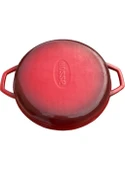Hosse 28 cm Yuvarlak Demir Döküm Grill Tava Çift Kulplu Kırmızı - 2