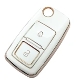 Golf Jetta Passat Leon Toledo Octavia Fabia Uyumlu Kumanda Anahtar Kılıfı Oto Anahtarlık Beyaz Gold thumbnail 3