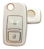 Golf Jetta Passat Leon Toledo Octavia Fabia Uyumlu Kumanda Anahtar Kılıfı Oto Anahtarlık Beyaz Gold thumbnail 1
