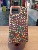 İPhone 15 Pro Max Uyumlu İçi Kadife Taşlı Kılıf Hologram Renkli Taşlı Kapak - 3