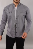 Yxc Slim Fit Erkek Dar Kesim Pamuklu Kot Gömlek GRİ thumbnail 1