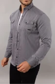 Yxc Slim Fit Erkek Dar Kesim Pamuklu Kot Gömlek GRİ thumbnail 2