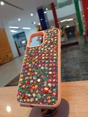İPhone 15 Pro Max Uyumlu İçi Kadife Taşlı Kılıf Hologram Renkli Taşlı Kapak - 1
