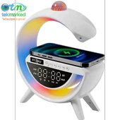TEKMARKED BT-3402 Masaüstü LED Gece Lambası Dijital Saat Bluetooth Hoparlör Kablosuz Şarj Standı Disko Topu - 3