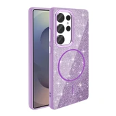 Samsung Galaxy S25 Ultra Kılıf Magsafe Şarj Özellikli Parlayan Simli Okso Kapak thumbnail 6