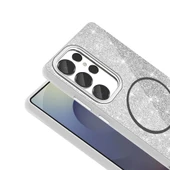 Samsung Galaxy S25 Ultra Kılıf Magsafe Şarj Özellikli Parlayan Simli Okso Kapak thumbnail 9