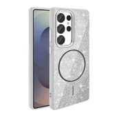 Samsung Galaxy S25 Ultra Kılıf Magsafe Şarj Özellikli Parlayan Simli Okso Kapak thumbnail 8