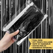 Siyah Renk Ekstra Metalize Parlak Saçaklı Arka Fon Perde İthal A Kalite 1x2 Metre - 5