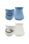 Bistyle 2'Li Sneakers Smile Penye Çorap BS20106 Mavi Ekru - 1