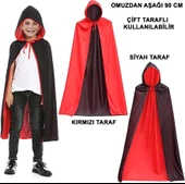 Çift Taraflı Kullanılabilir Siyah Kırmızı Yakalı Pelerin 90 Cm Çocuk - 1