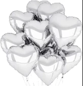 Metalize Parlak Gümüş Kalp Şekilli Uçan Balon Folyo 18 İnç 45 Cm 10 Adet - 1