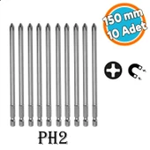 Bits Uç Mıknatıslı Yıldız PH2 150 mm 10'lu Set Kutulu Manyetik 1/4" Matkap Ucu 15 cm Uzunluk - 1