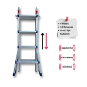 Endokon 398 cm. 14 Basamak A ve I Tipi Katlanıp Uzayabilen Mini Dev Alüminyum Merdiven - 1