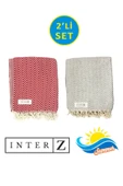 2'li Set Peştemal Plaj Havlusu , %100 Pamuk , Xxl 100x180cm, Marmaris, Kırmızı-gri - 1