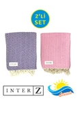2'li Set Peştemal Plaj Havlusu , %100 Pamuk , Xxl 100x180cm, Marmaris, Mor Pembe - 1