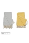 2'li Set Peştemal Plaj Havlusu , %100 Pamuk , Xxl 100x180cm, Marmaris, Bal Sarısı-gri - 3