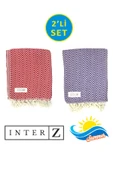 2'li Set Peştemal Plaj Havlusu , %100 Pamuk , Xxl 100x180cm, Marmaris, Kırmızı Mor - 1