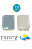 2'li Set Peştemal Plaj Havlusu , %100 Pamuk , Xxl 100x180cm, Marmaris, Gri - Mavi - 1