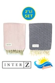 2'li Set Peştemal Plaj Havlusu , %100 Pamuk , Xxl 100x180cm, Bodrum, Lacivert Pembe - 1