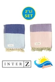 2'li Set Peştemal Plaj Havlusu , %100 Pamuk , Xxl 100x180cm, Marmaris, L.gökmavisi-pembelila - 1