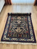 103x170 cm Küçük Mavi El Dokuma Halı, Çiçek ve Pıtrak Motifli El Dokuma Yün Halı, Harika Kondisyonlu Vintage Halı - 1