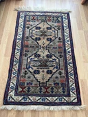 103x170 cm Küçük Mavi El Dokuma Halı, Çiçek ve Pıtrak Motifli El Dokuma Yün Halı, Harika Kondisyonlu Vintage Halı - 6