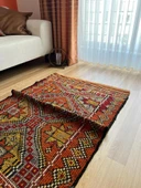 91x147 cm Küçük Renkli Kilim, Geometrik Motifli El Dokuma Yün Kilim, Canlı Renkli Harika Kondisyonlu Nostaljik Kilim - 6