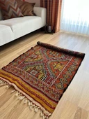 91x147 cm Küçük Renkli Kilim, Geometrik Motifli El Dokuma Yün Kilim, Canlı Renkli Harika Kondisyonlu Nostaljik Kilim - 1