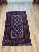 92x146 cm Küçük Mavi Türk Halısı, El Dokuma Yün Halı, Canlı Mavi Tonları, Vintage Yün Halı - 1