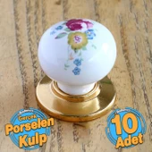 10 Adet Gül Gerçek Porselen Gold Düğme Kulplar Mobilya Mutfak Dolabı Çekmece Dolap Kulpu Kulbu Altın thumbnail 1