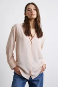 V Yaka Şifon Gömlek Pudra thumbnail 2