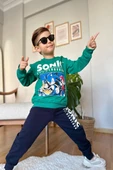 Yeni Sezon Sonic Desenli Yeşil Renk Erkek Çocuk Eşofman Takım - 1
