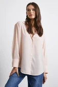 V Yaka Şifon Gömlek Pudra thumbnail 3