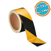 Sarı Siyah İşaretli Yönlendirme Reflektörlü Reflektif Yapışkanlı Şerit Bant 7.5 cm İkaz Bandı 5 Mt - 1