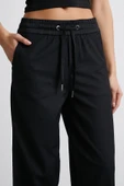 Beli Lastikli Paçası Katlamalı Pantolon Siyah - 5