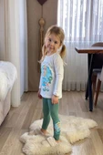 Yeni Sezon Elsa Desenli Yeşil Renk Penye Kız Çocuk Takım - 1