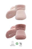 Çemberli Kaymaz Havlu Soket Çorap 2'li Bs10503 Pudra Pembe - 1