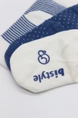 Puanlı Kaymaz Penye Soket Çorap 3'lü Bs10108 İndigo - 3