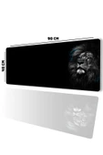 SonicTouch UltraGrand Mavi Gözlü Aslan Dikişsiz Xxl Gaming Oyuncu Masaüstü Siyah Beyaz Klavye Mouse Pad 40x90Cm - 2