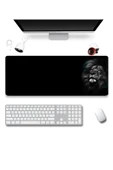 SonicTouch UltraGrand Mavi Gözlü Aslan Dikişsiz Xxl Gaming Oyuncu Masaüstü Siyah Beyaz Klavye Mouse Pad 40x90Cm - 1