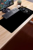 SonicTouch UltraGrand Mavi Gözlü Aslan Dikişsiz Xxl Gaming Oyuncu Masaüstü Siyah Beyaz Klavye Mouse Pad 40x90Cm - 3